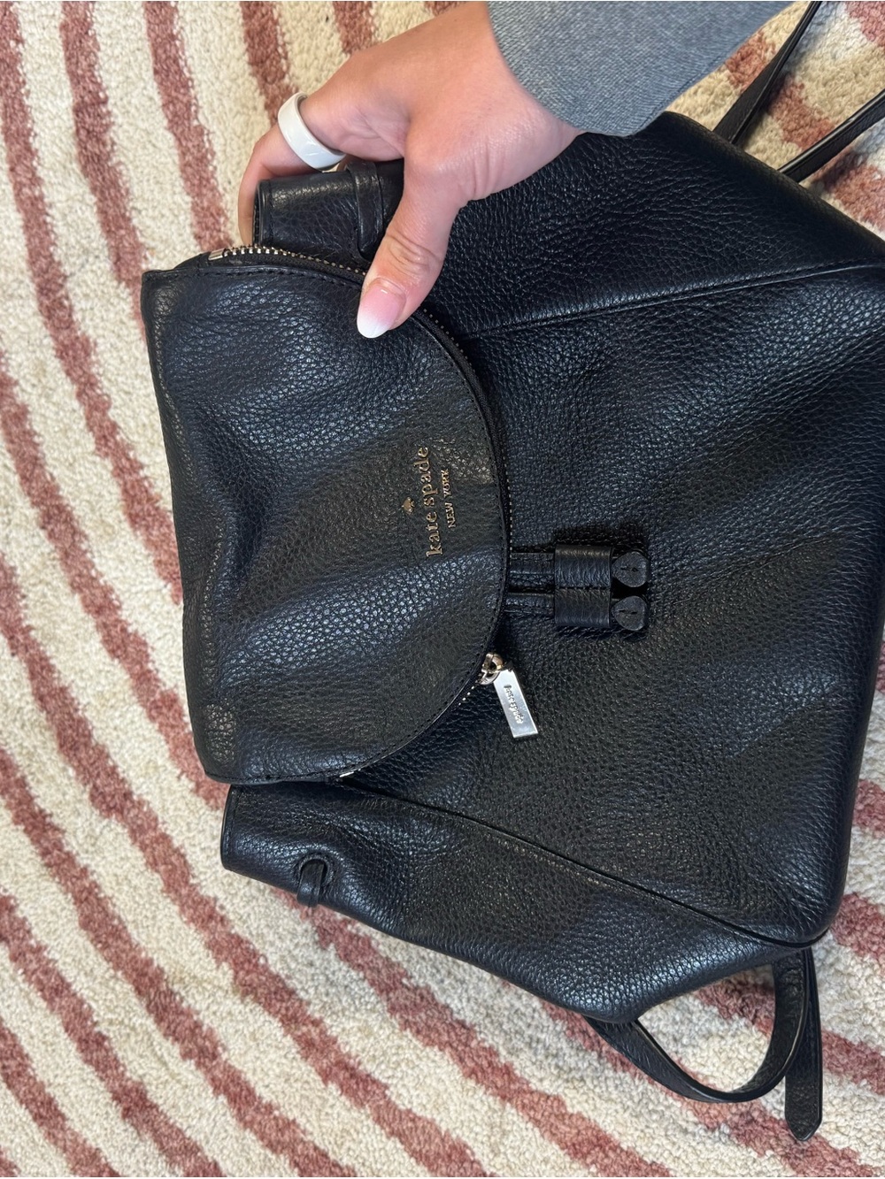 kate spade Black Pebbled Leather Drawstring Backpack